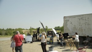 Filming desert scene